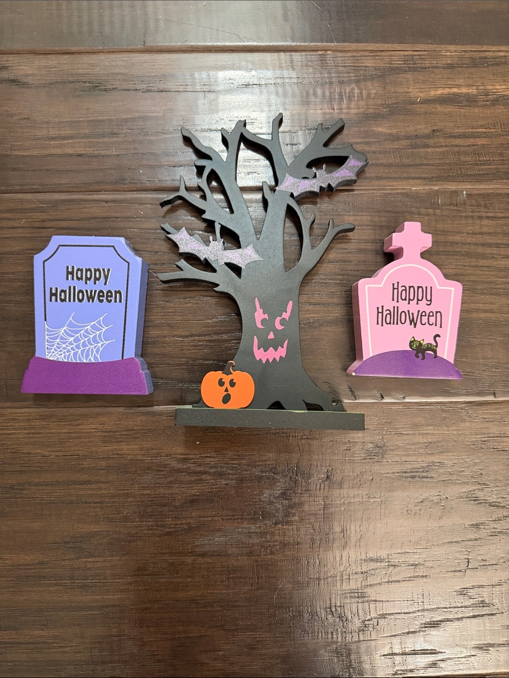 Halloween Tabletop Décor Set - Black Tree with Purple and Pink Tombstones